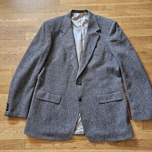 Charing Cross Gray Black Harringbone Print Wool Sport Coat Mens Size 46 Ex Long
